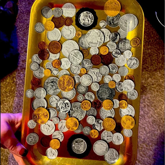 First National Bank Metal Tray Pictures of Coins/Money ~ 14" x 9" Illinois 1968 - Picture 1 of 9